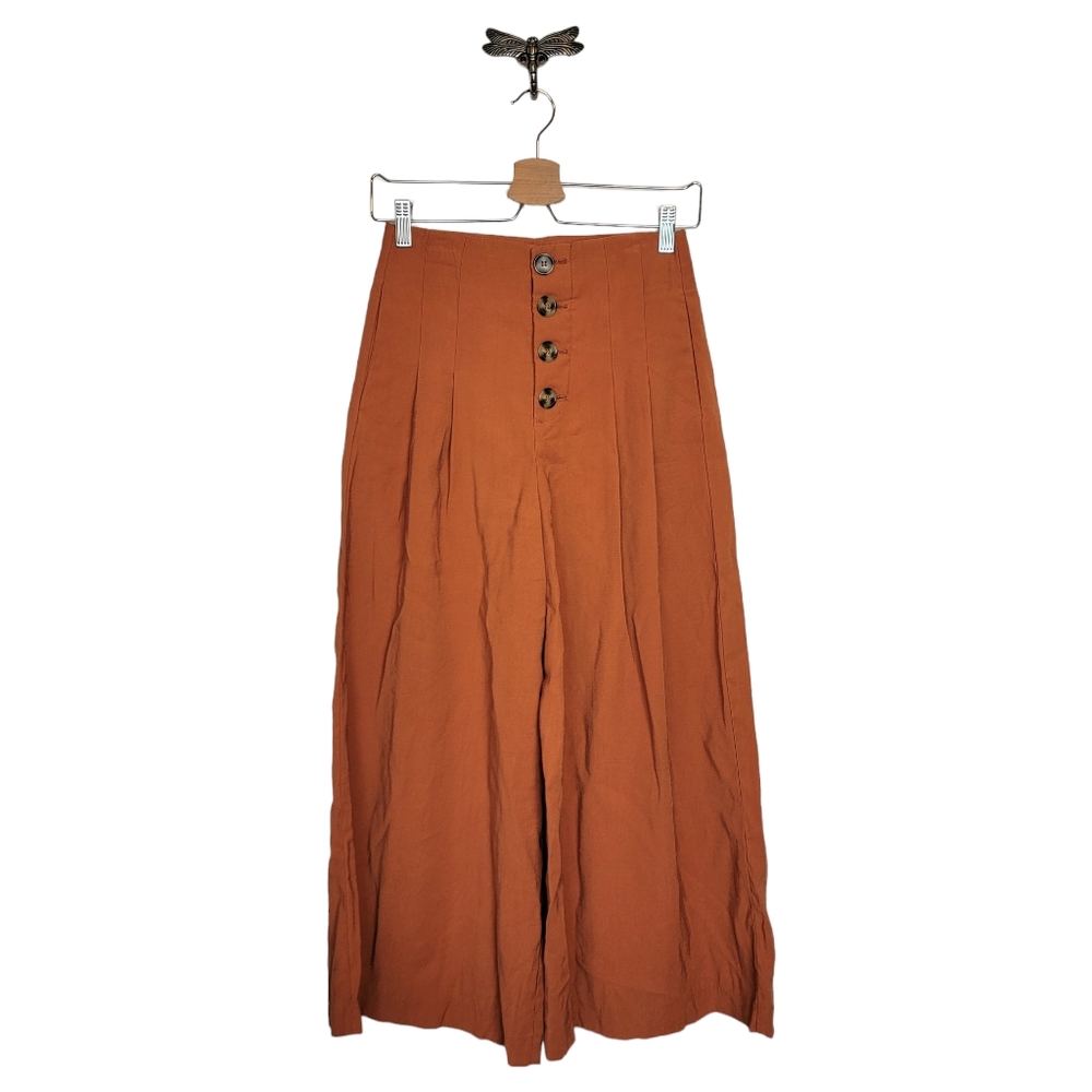 Zara Trf Collection Cropped Palazzo Button Wide Leg Trousers Pants S